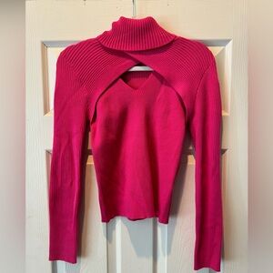 Hot pink cropped turtleneck top